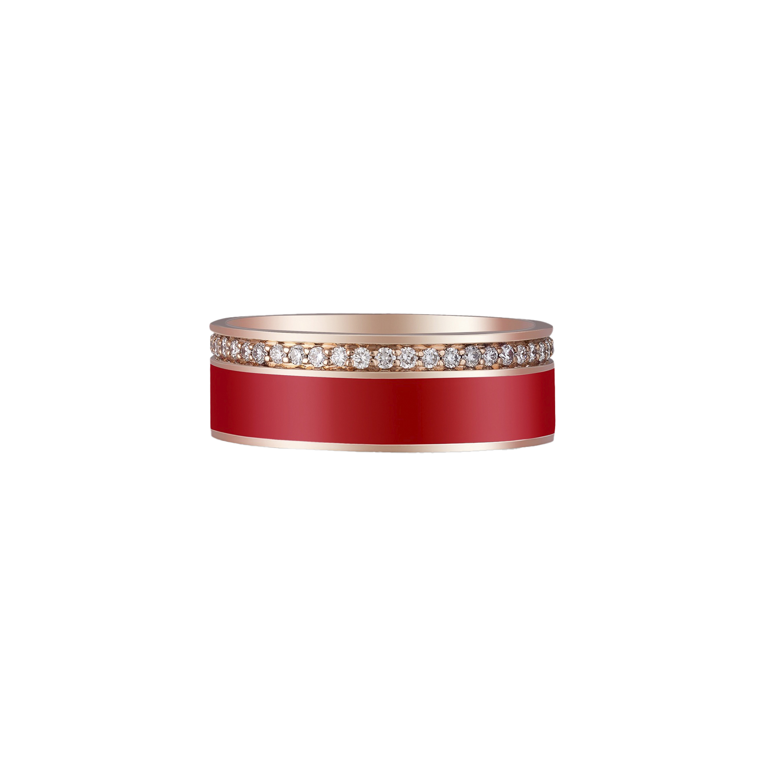 Ring in 18K rose gold with VS-G diamonds and red enamel